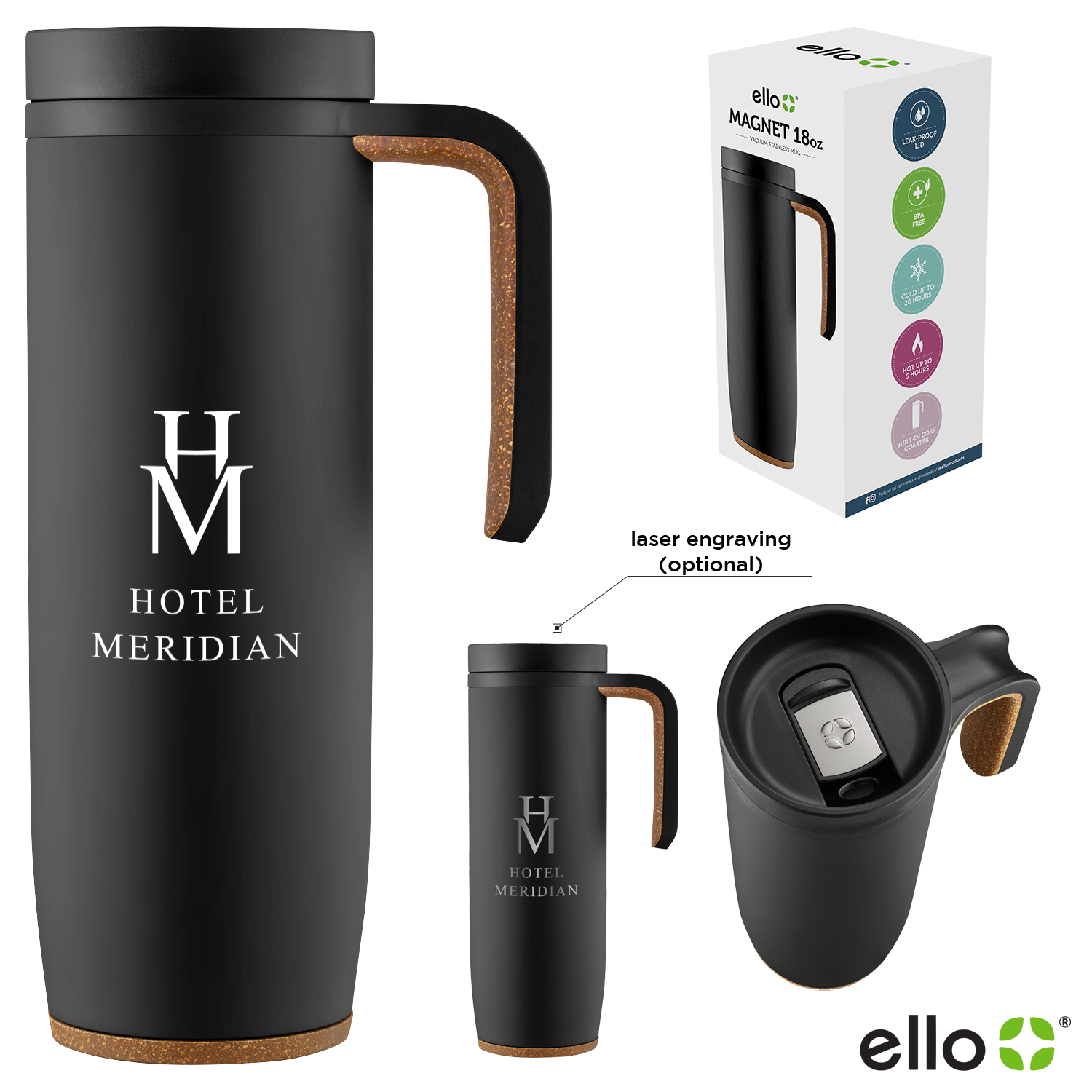 Black 18 Oz Ello Magnet Vacuum Stainless Mug