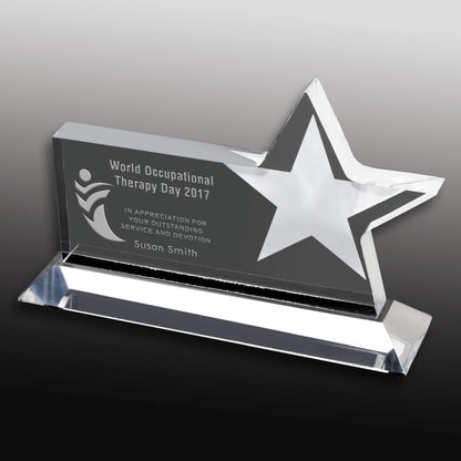 Clear Horizontal Acrylic Star Award - Screen Printed