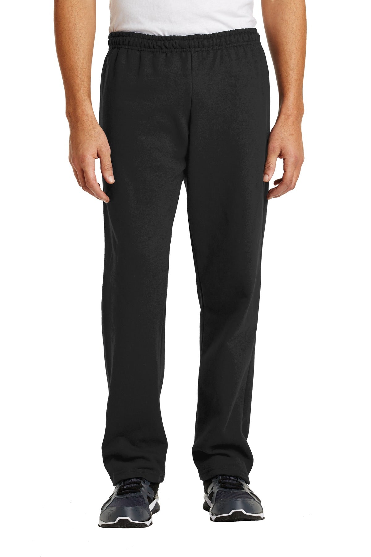 Front View of Black Gildan Heavy Blend Open Bottom Sweatpant. 18400  - S
