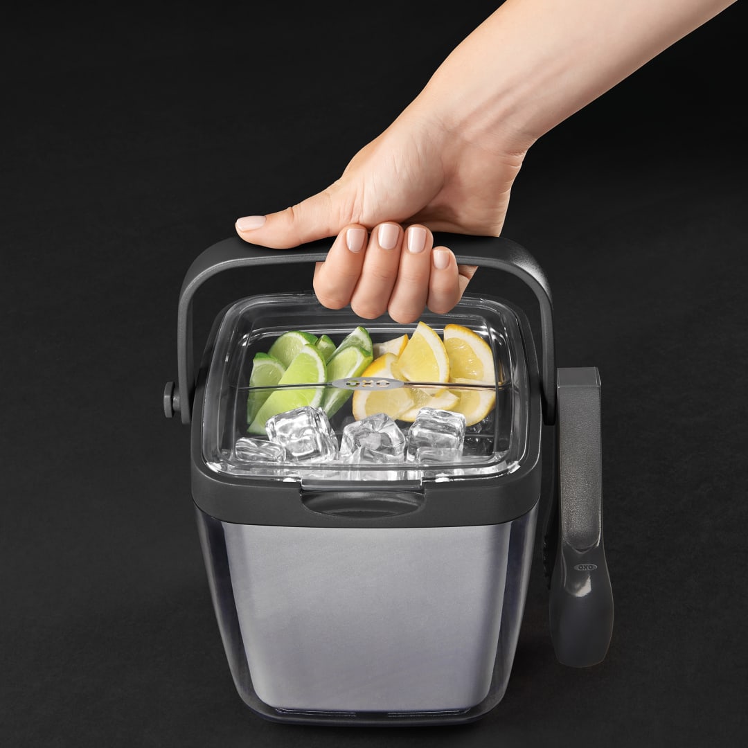 Front View of Silver OXO 3-piece Ice Bucket Set