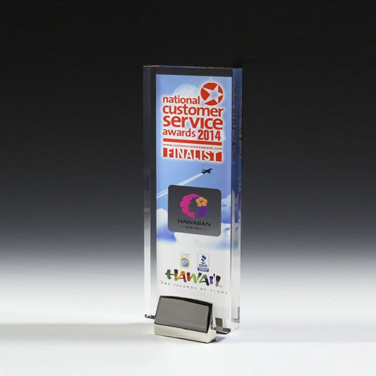 Rectangle Award w/ Chrome Base (3 1/2" x 9" x 3/4") - Laser Engraved