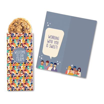 One Color Foil-Stamped Stock Welcome Sweeter Cards with Oatmeal Raisin Cookies