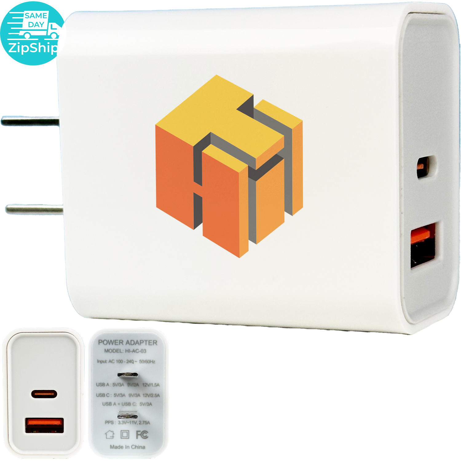 White 2 In1 Usb Wall Charger 30w
