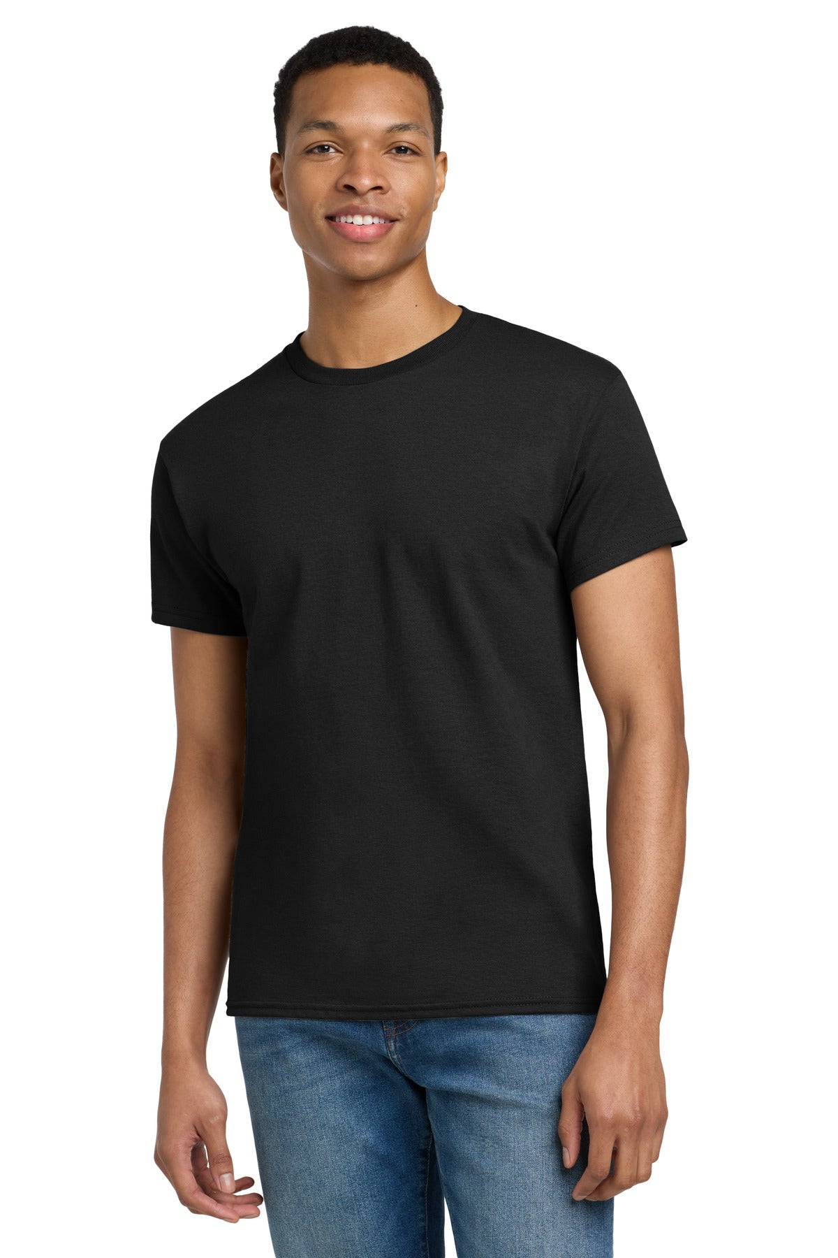 Front View of Black Gildan Tall 100% US Cotton T-Shirt 2000T  - XLT