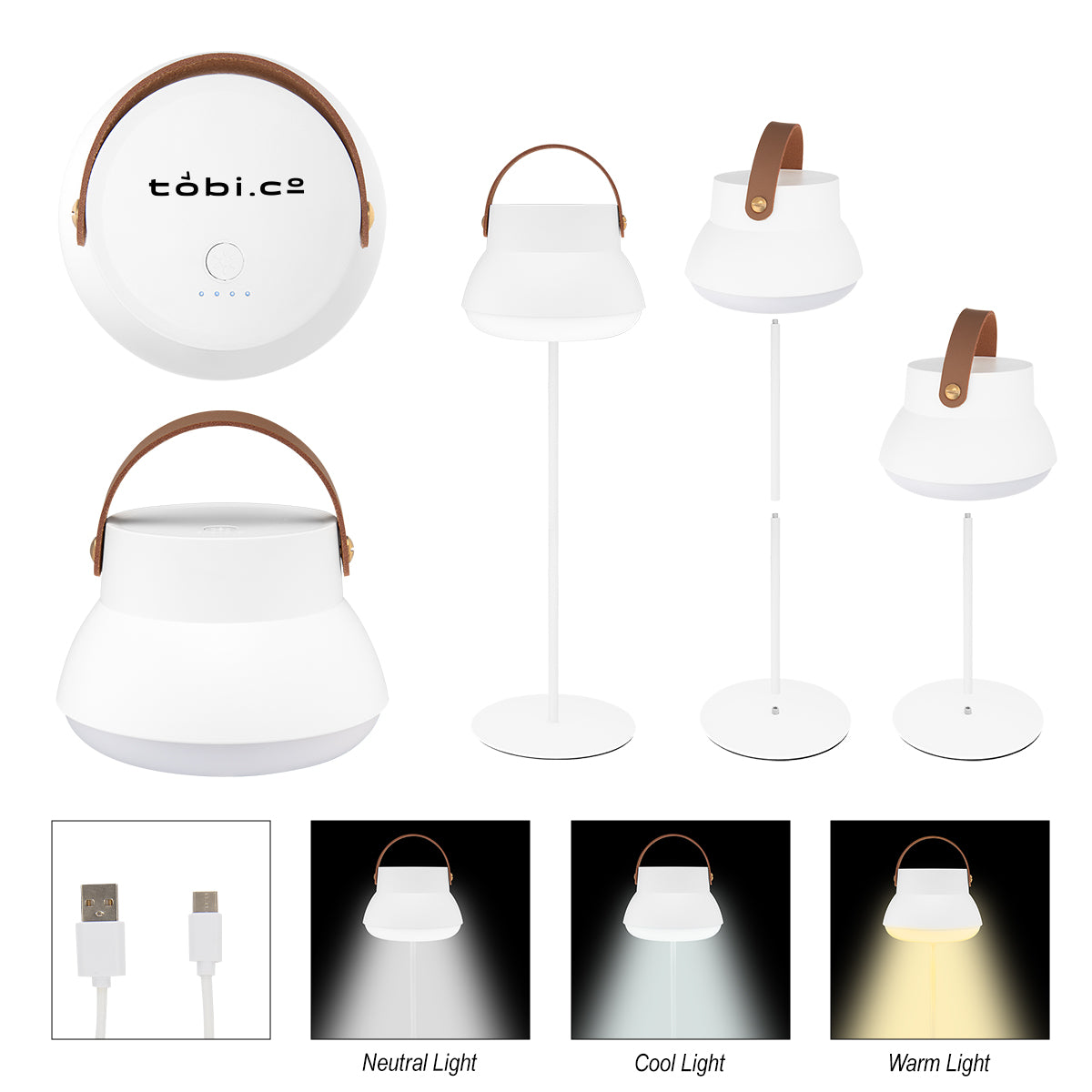 WHITE WITH BROWN Rechargeable Lamp With Removeable Lantern Top