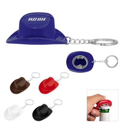 BLACK Cowboy Hat Bottle Opener Keychain