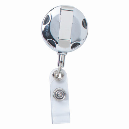 32" Cord Round Chrome Solid Metal Sport Retractable Badge Reel and Badge Holder with Laser Imprint