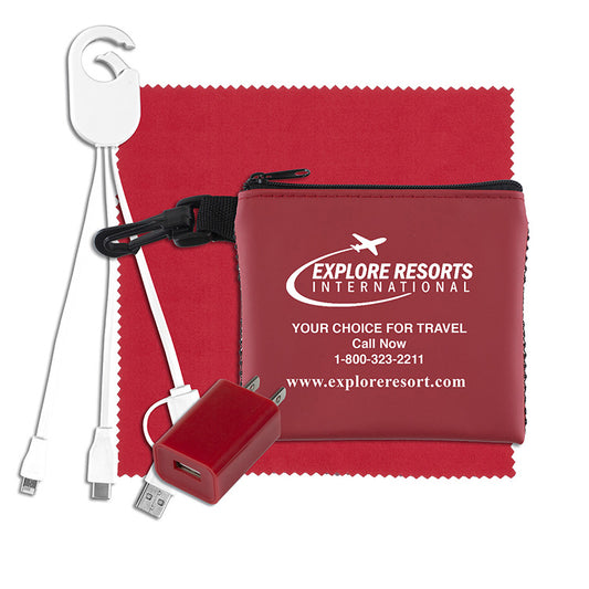 “TechMesh Jumbo” Tech Home and Travel Kit with Microfiber Cleaning Cloth, USB Wall Charger in Mesh Z