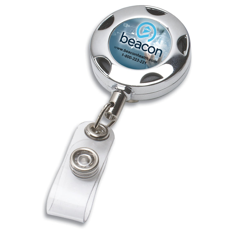 32" Cord Round Chrome Solid Metal Sport Retractable Badge Reel & Badge Holder