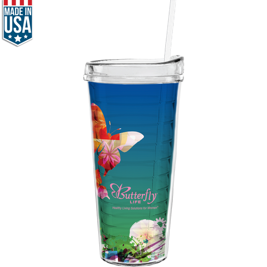 Clear 22 Oz Made In The U.S.A Tumbler with Lid & Straw