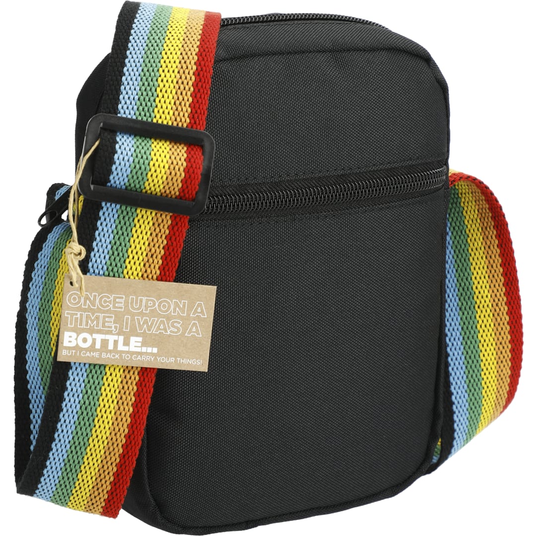 Front View of Black Rainbow RPET Crossbody Tote
