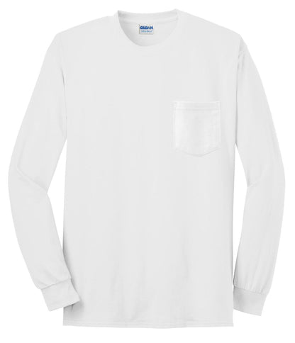 Gildan - Ultra Cotton 100% US Cotton Long Sleeve T-Shirt with Pocket. 2410