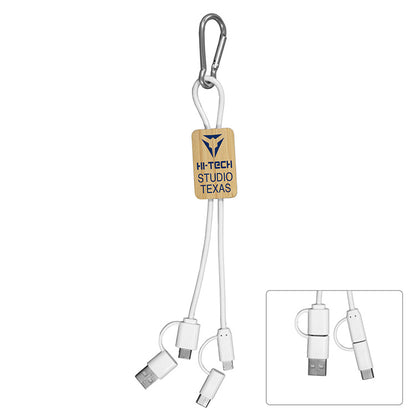 “LISBON” 5-in-1 Bamboo Cell Phone Charging Cable w/Carabiner