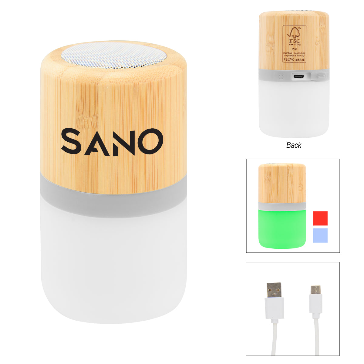 WOOD COLOR Bamboo Wireless Light Up Speaker 2.0