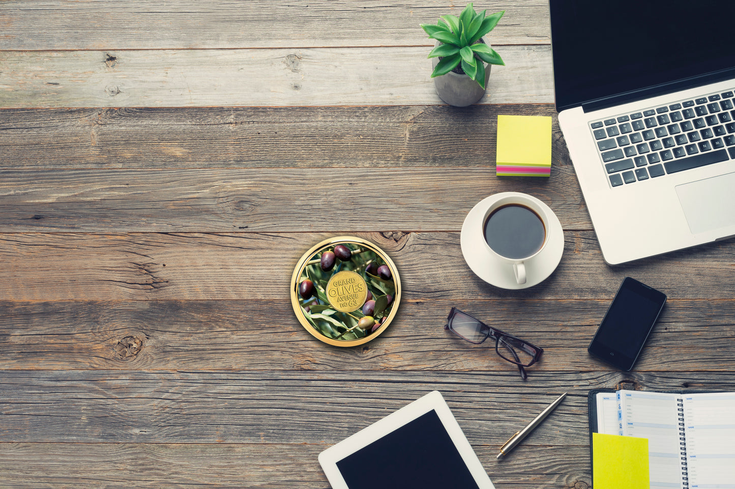 Black QC JAFFA® Round Brass Coaster