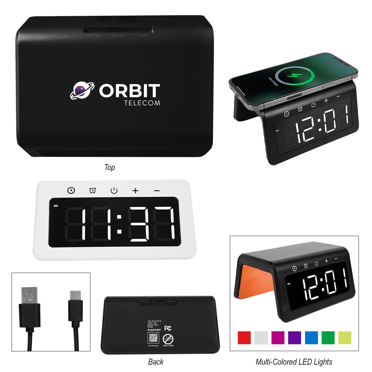 BLACK 15W Light-Up Wireless Charger Alarm Clock
