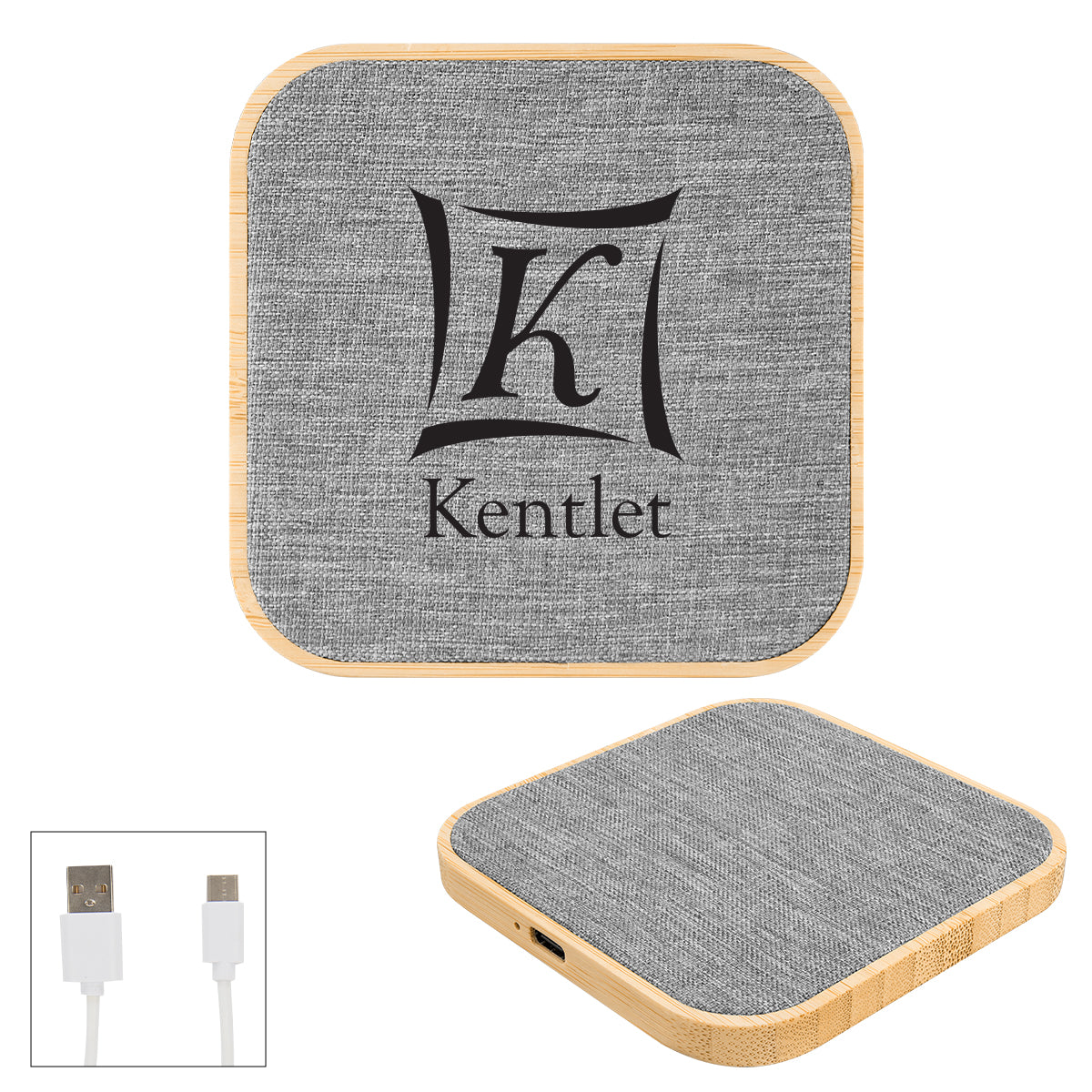 FSC GRAY WITH BAMBOO Bamboo & rPET Fabric Wireless Charger