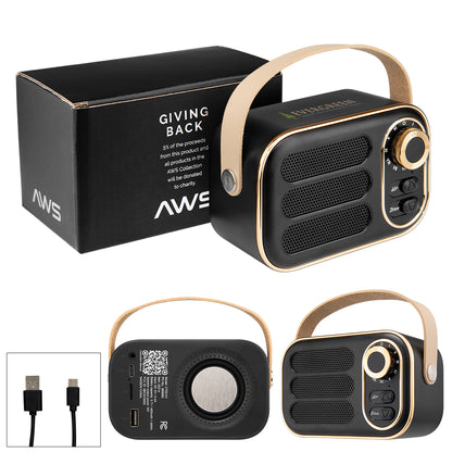 BLACK WITH GOLD AWS Retro Boom FM Radio & Wireless Speaker