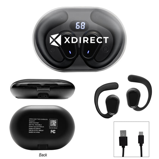 BLACK Open Ear TWS Earbuds With Charging Case