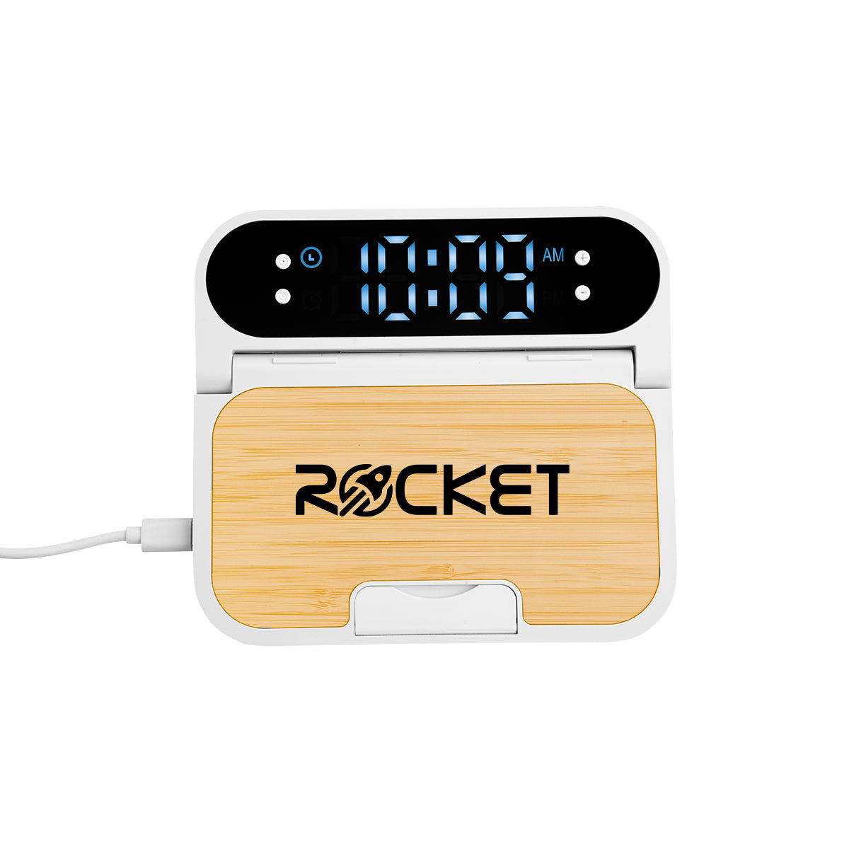 15W Bamboo Folding Charger With Digital Clock