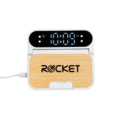 15W Bamboo Folding Charger With Digital Clock