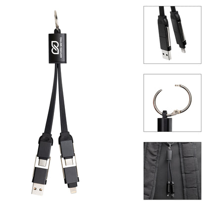 BLACK WITH SILVER Multi-Charge Cables With Round Carabiner