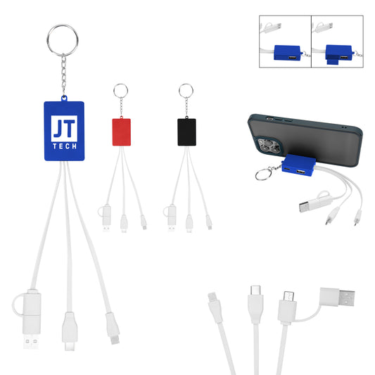 BLACK WITH WHITE Multi-Charging Cable USB Hub Keyring