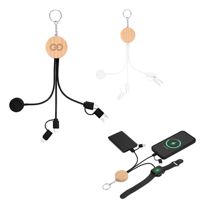 BLKBAM 10W Bamboo Multi-Charging Cables Keyring With Watch Dock