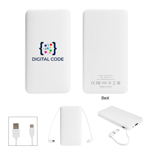 WHITE 10,000 mAh Multi-Cable Power Bank