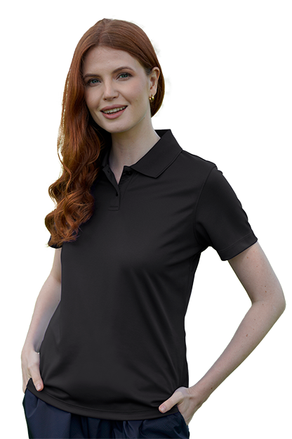 Black Women's Vansport Omega Solid Mesh Tech Polo  - XS
