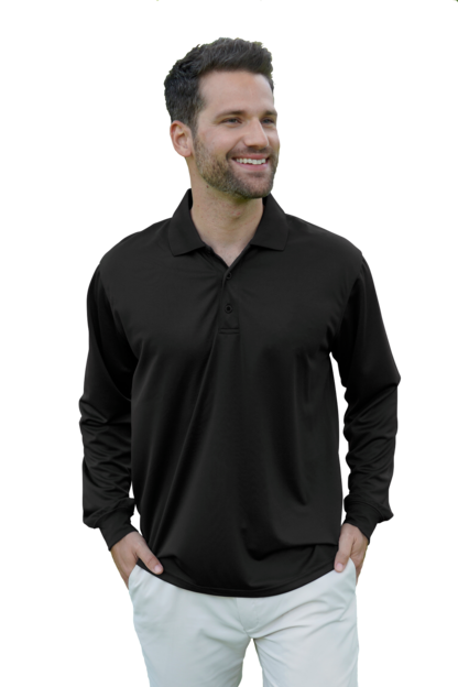 Black Vansport Omega Long Sleeve Solid Mesh Tech Polo  - S