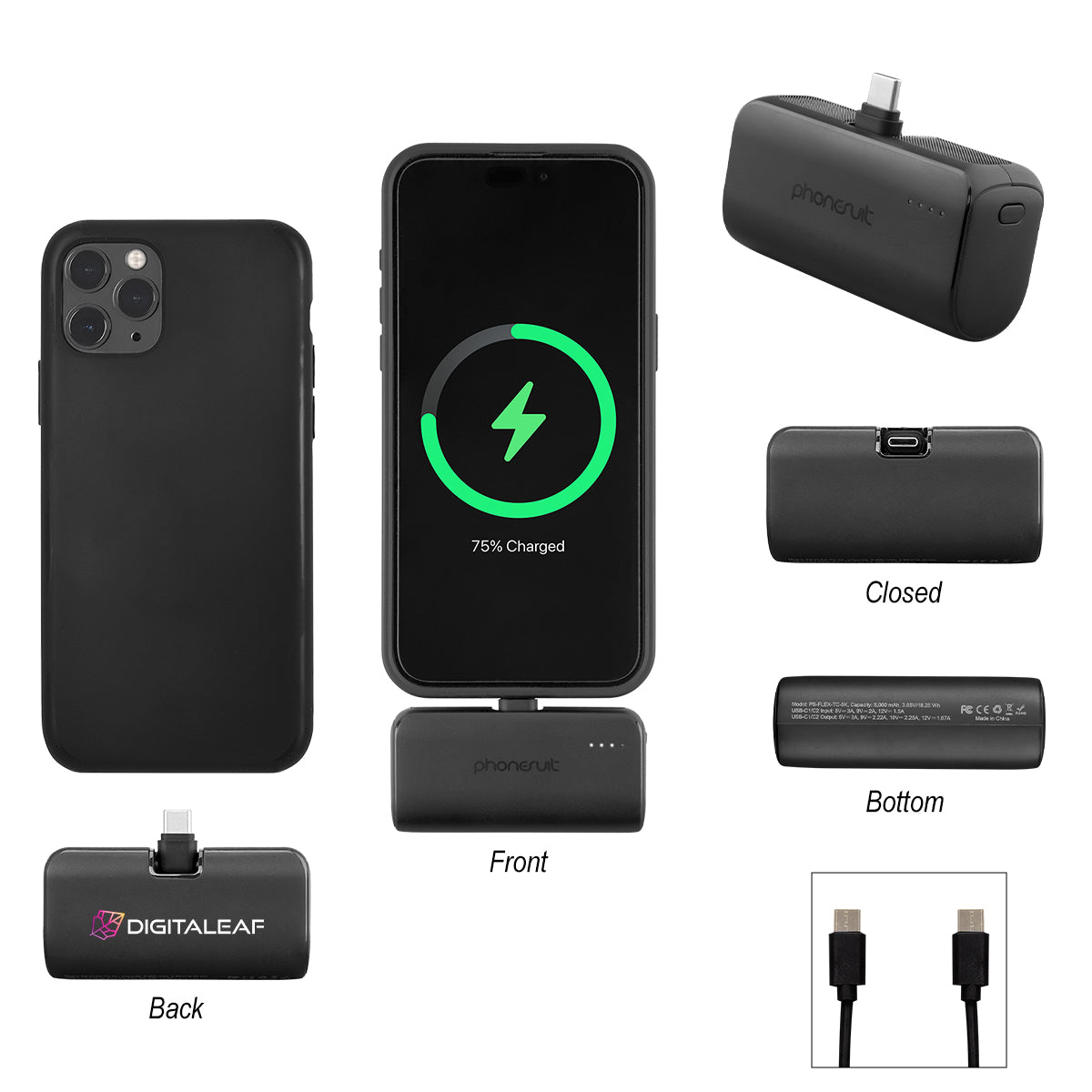 BLACK PhoneSuit® Portable Pocket Charger And Battery Pack