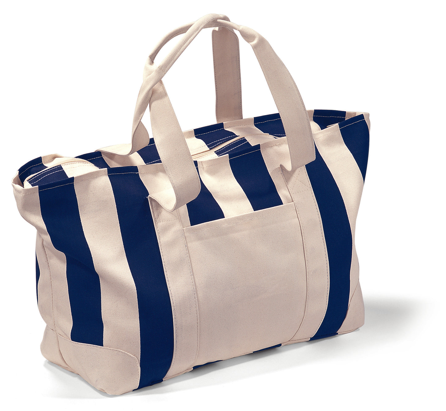 Navy Blue Large Striped Canvas Tote