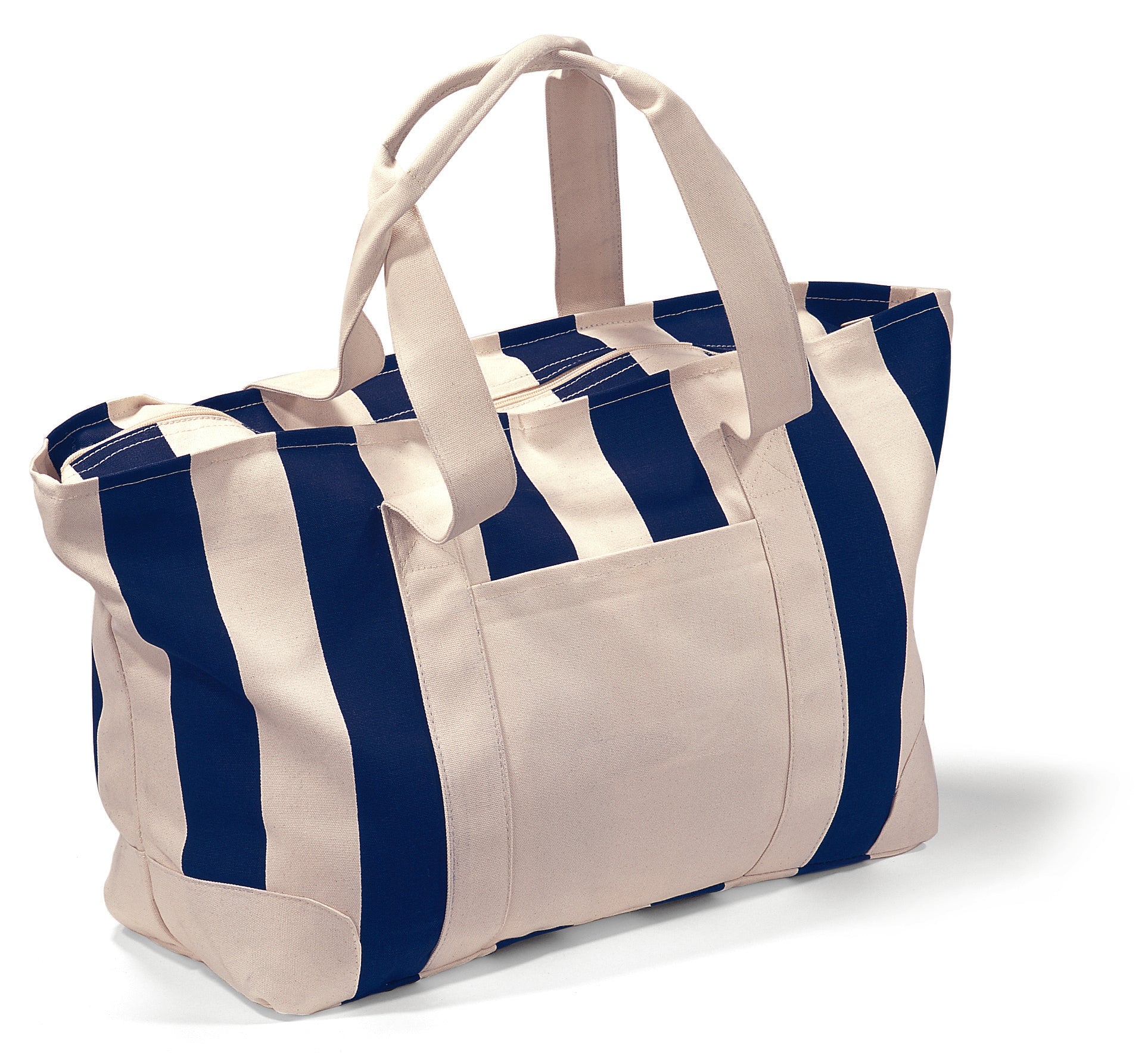 Navy Blue Large Striped Canvas Tote
