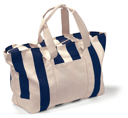 Navy Blue Large Striped Canvas Tote