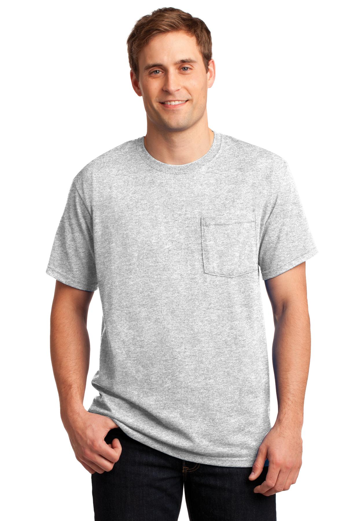 Front View of Ash Jerzees - Dri-Power 50/50 Cotton/Poly Pocket T-Shirt. 29MP  - S