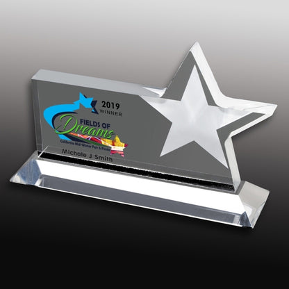 Clear Horizontal Acrylic Star Award - 4 Color Process