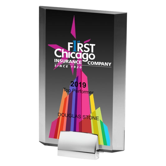 Rectangular Beveled Award w/ Chrome Base (5" x 7 3/4" x 3/4") - Screen Printed