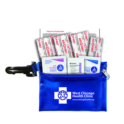 "PARKWAY 7" Piece First Aid Kit inTranslucent Zipper Kit with Plastic Carabiner Attachment