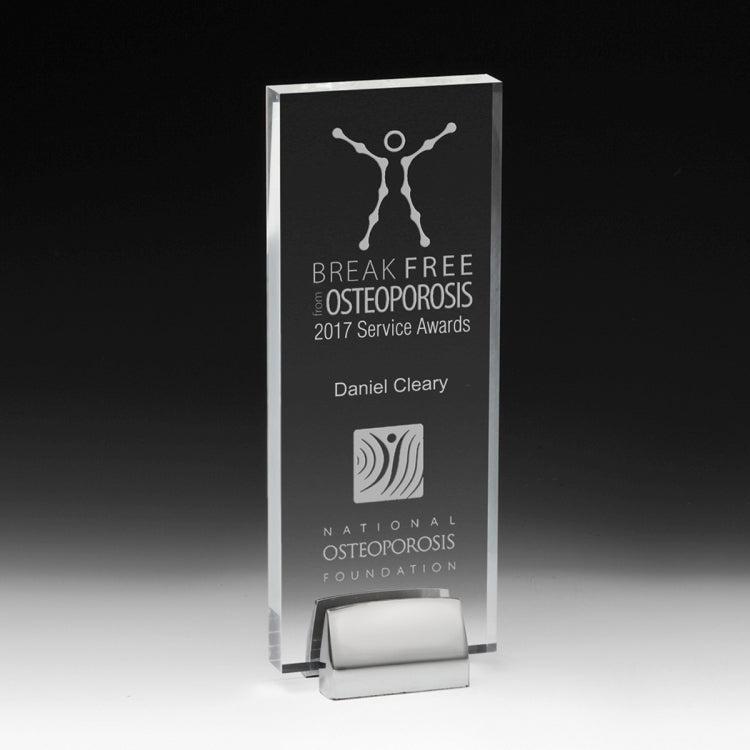 Rectangle Award w/ Chrome Base (3 1/2" x 9" x 3/4") - Laser Engraved