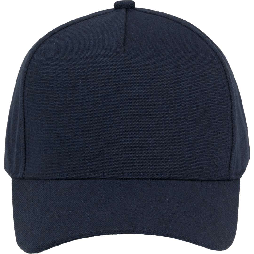 Front View of Blue Recycled Cotton Canvas 5 Panel Ballcap - Unisex