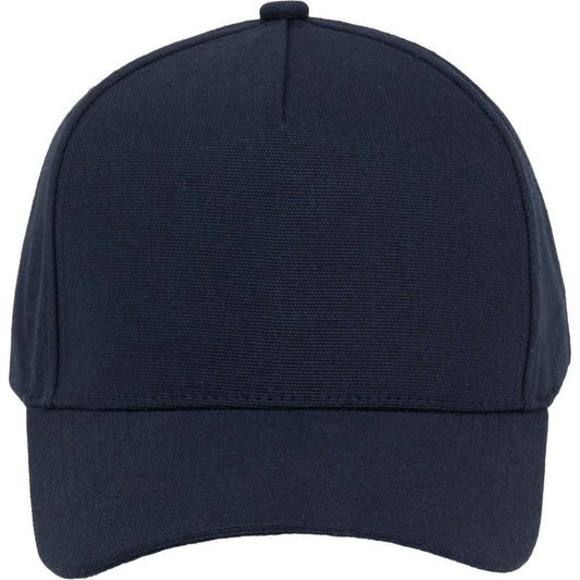 Front View of Blue Recycled Cotton Canvas 5 Panel Ballcap - Unisex