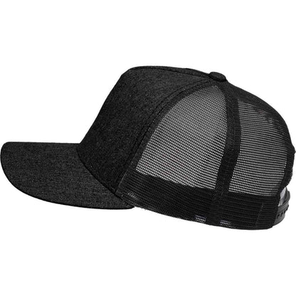 Left View of Black Recycled Cotton Canvas 5 Panel Mesh Back Ballcap