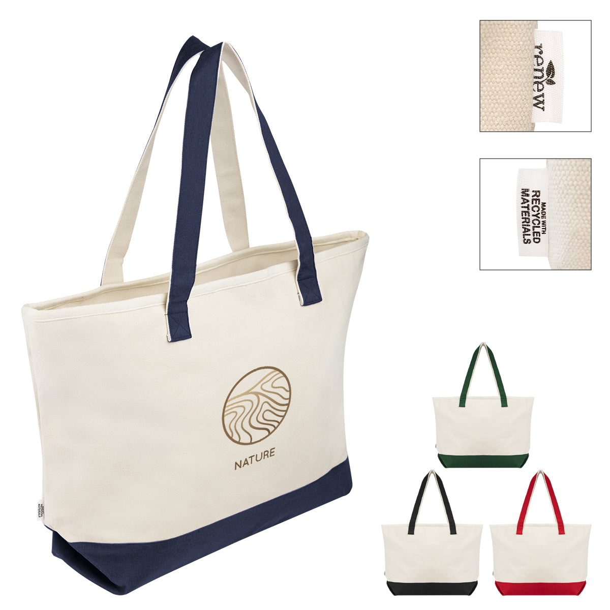 NATURAL WITH BLACK Large Starboard Recycled Cotton Canvas Tote Bag