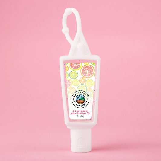 Hand Sanitizer Gel With Moisture Beads: 1 oz Triangle Bottle with Carabiner