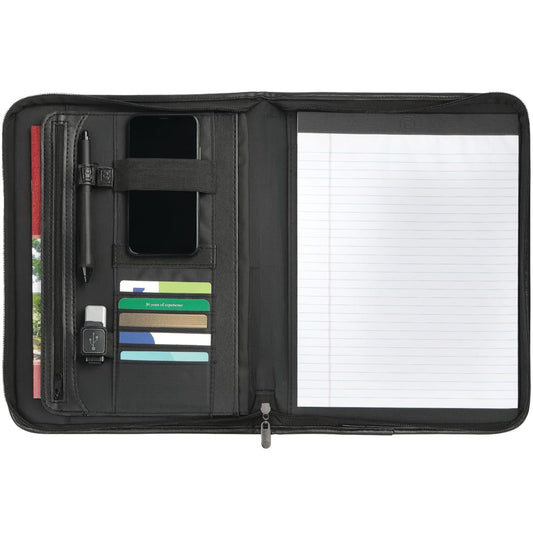 Front View of Black FSC® Mix Burke Zippered Padfolio