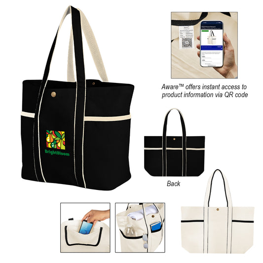 BLACK WITH NATURAL Aware™ 10 Oz. Recycled Cotton Canvas Tote Bag
