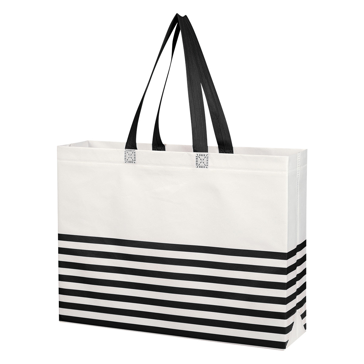 WHITE WITH BLACK Non-Woven Horizontal Stripe Tote Bag