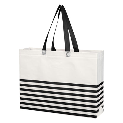 WHITE WITH BLACK Non-Woven Horizontal Stripe Tote Bag