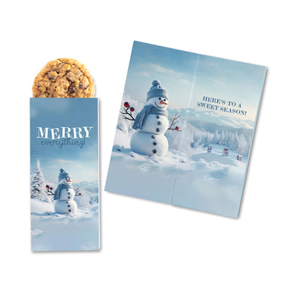 One Color Foil-Stamped Stock Snowman Sweeter Cards with Oatmeal Raisin Cookies
